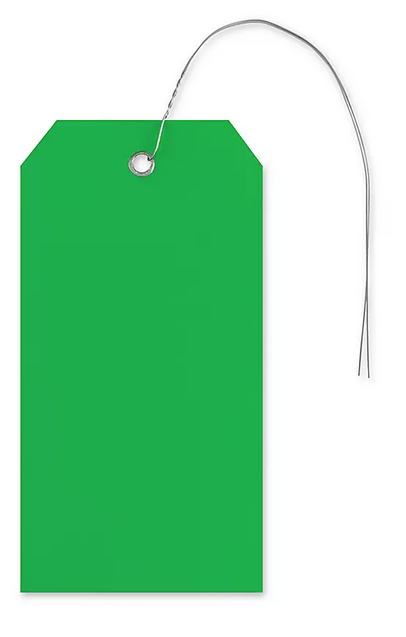 100pc Plastic Tags - Blank 4 3/4 x 2 3/8" #5 ~ Pre-Wired ~ Green POS Nerds