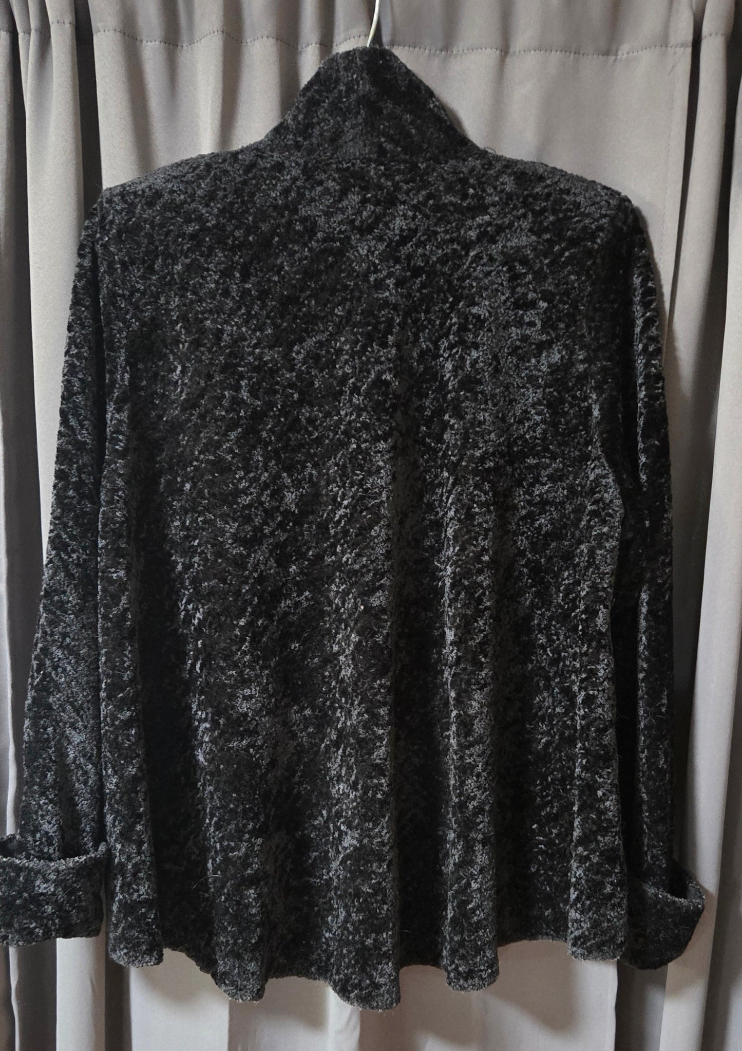 Connected~ Black Plush Chenille Open Front Shawl Collar Jacket Coat~ Size 10 POS Nerds