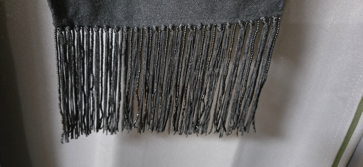 Vintage Black Evening Scarf Long Slender Beaded Fringe Stole Wrap Formal POS Nerds