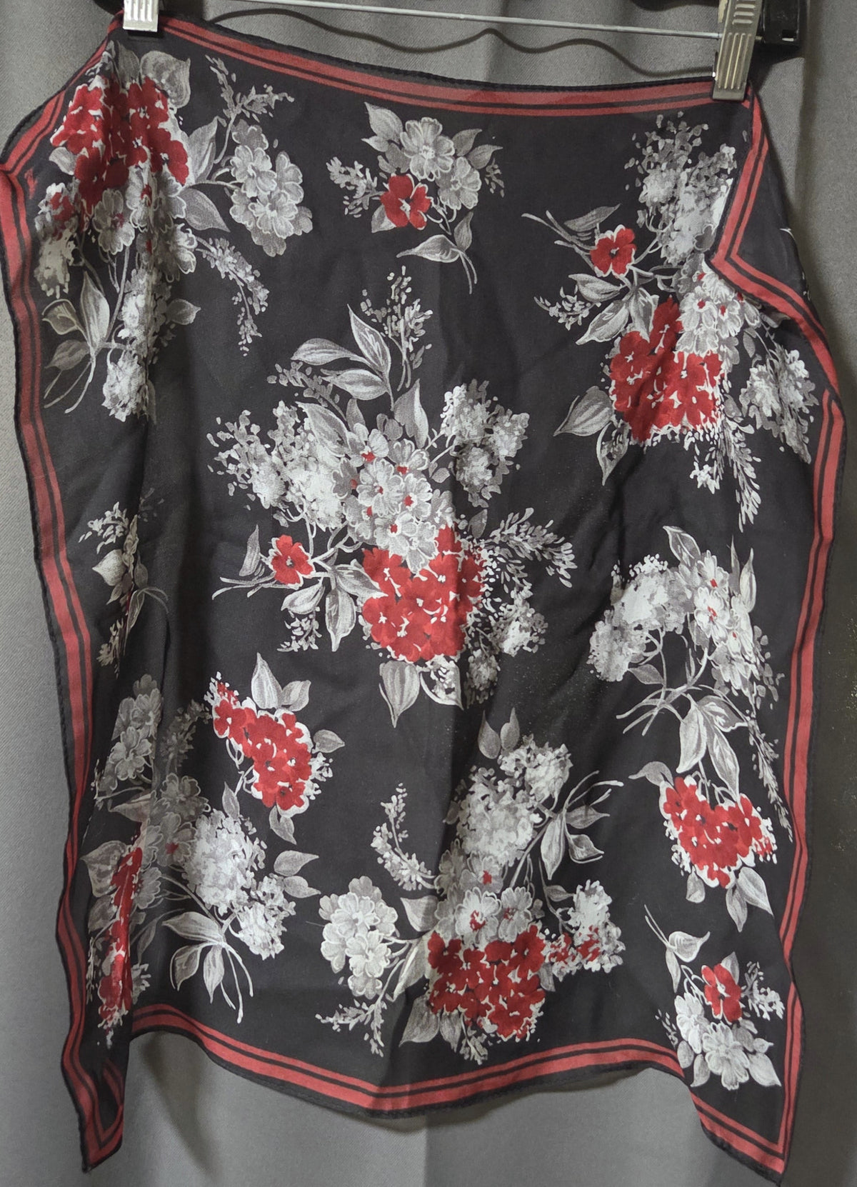 Vintage Black Red Floral Square Scarf Red Border Retro Neck Scarf Wrap POS Nerds