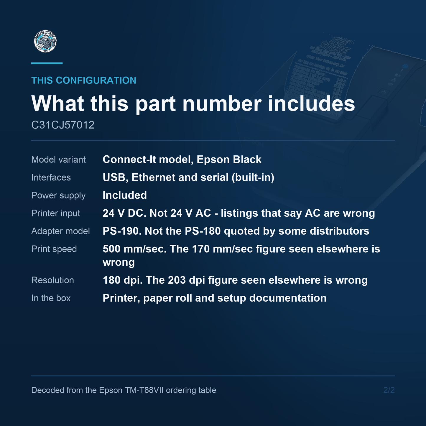 Epson OmniLink TM-T88VII Thermal Receipt Printer 500mm/s USB Ethernet serial C31CJ57012 Barcode Printer Shop