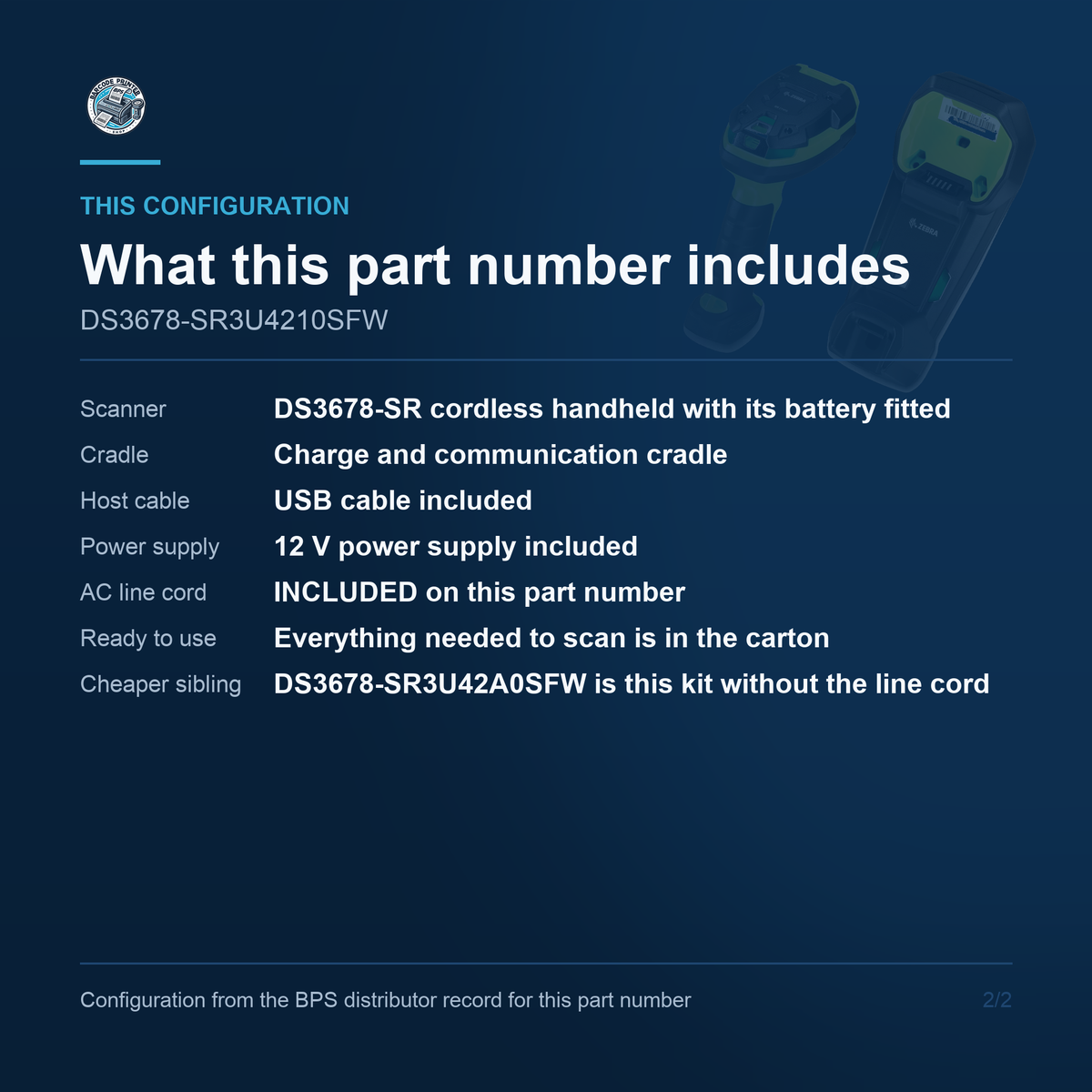 Zebra DS3678-SR Ultra-Rugged Cordless Scanner USB Cradle Kit with Line Cord DS3678-SR3U4210SFW Barcode Printer Shop