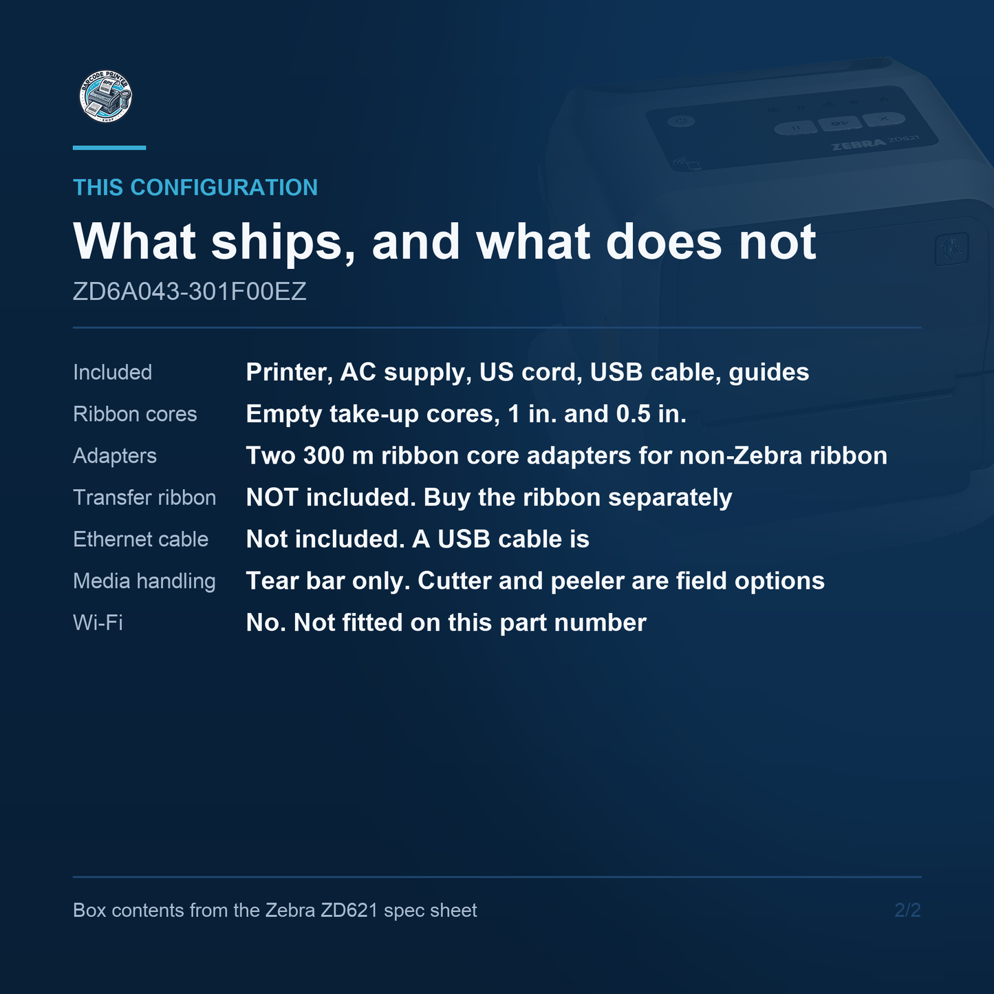 Zebra ZD621 4-Inch Desktop Thermal Transfer Label Printer 300 dpi 6 ips USB Ethernet Serial Bluetooth LE ZD6A043-301F00EZ Barcode Printer Shop