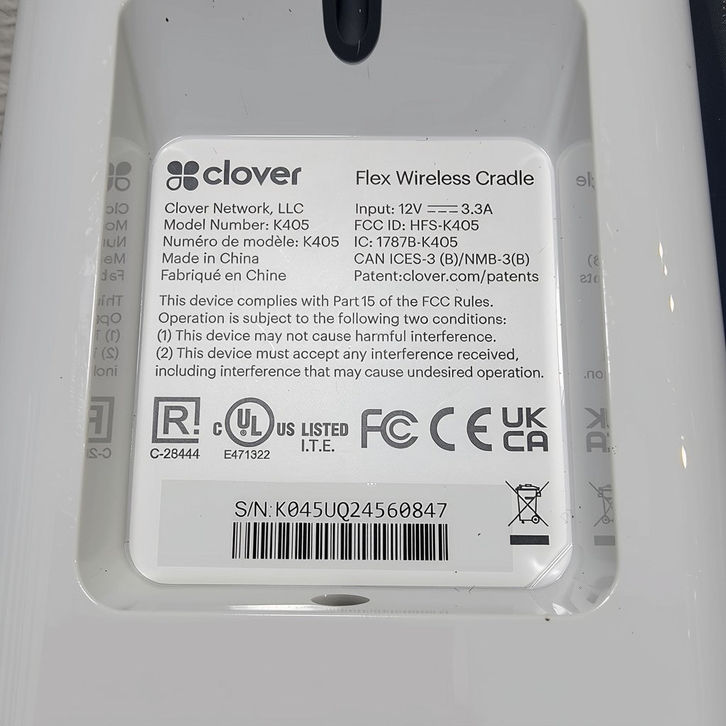 Clover Flex 3 Wireless Charging Cradle/ Base/ Docking Station ~ K405 w/ Pwr. Pk POS Nerds