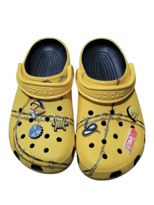 2018 Post Malone Barbed Wire Crocs Yellow Sz 7 Men ~ 9 Women X w/ Jibbitz