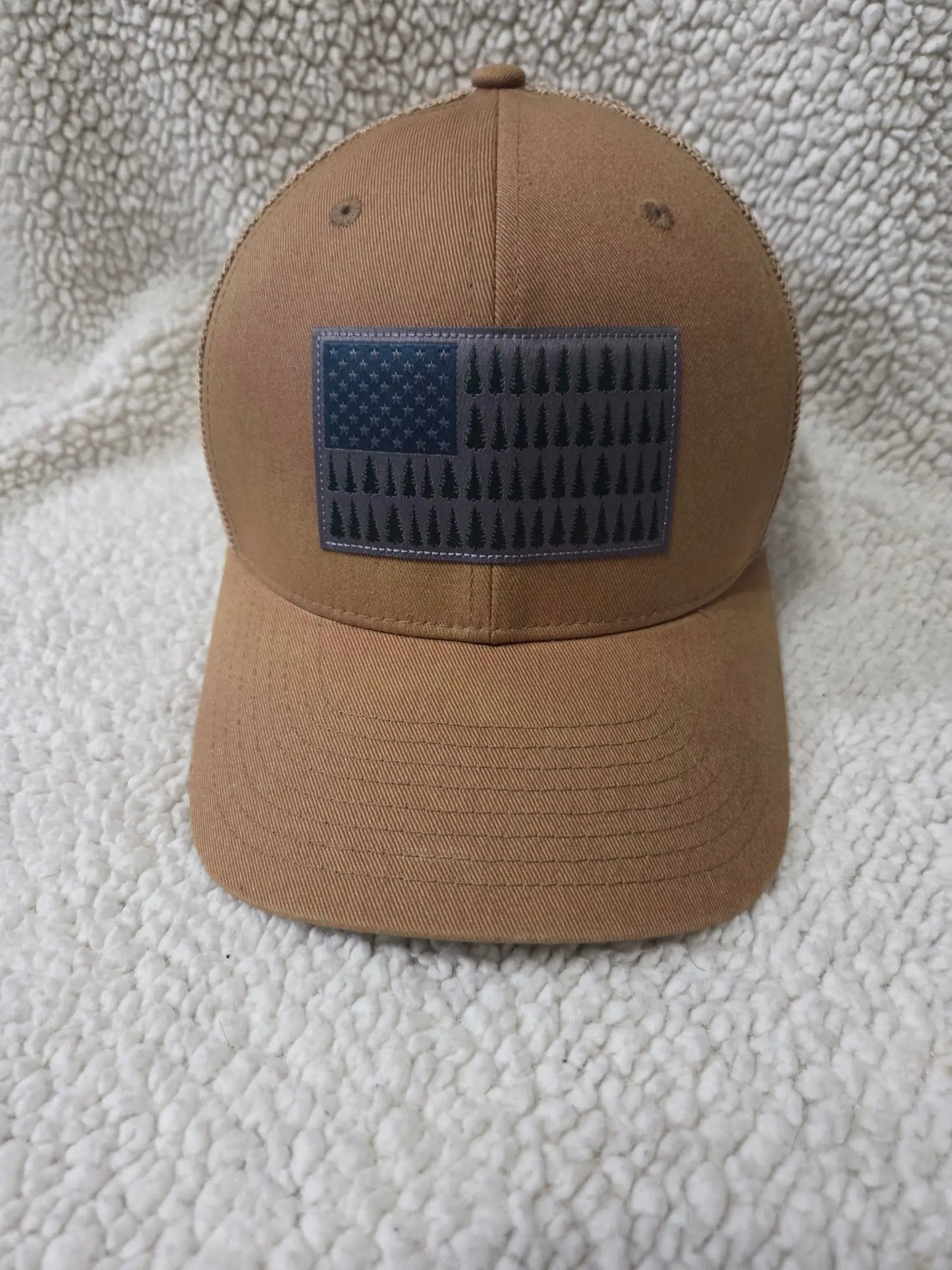 Columbia Brown Mesh Flexfit L/XL Tree/Flag Baseball/ Trucker Hat POS Nerds