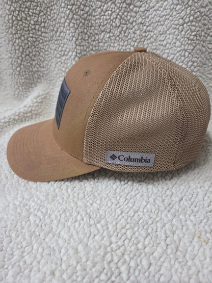 Columbia Brown Mesh Flexfit L/XL Tree/Flag Baseball/ Trucker Hat POS Nerds