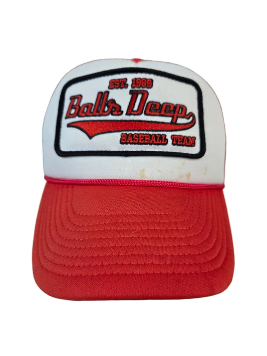 Spirit Halloween Balls Deep Baseball Team Trucker Hat Red White Mesh Snapback POS Nerds