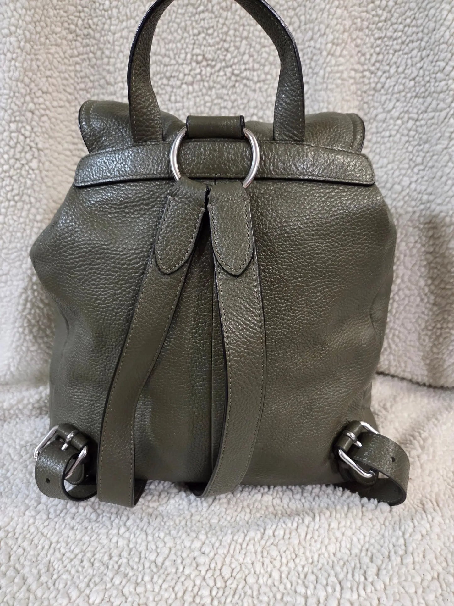 Coach Pennie Pebbled Drawstring Leather Backpack ~ Olive Green POS Nerds