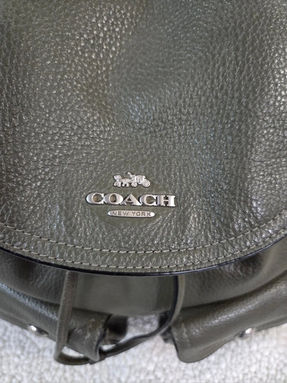 Coach Pennie Pebbled Drawstring Leather Backpack ~ Olive Green POS Nerds