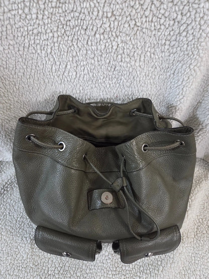 Coach Pennie Pebbled Drawstring Leather Backpack ~ Olive Green POS Nerds