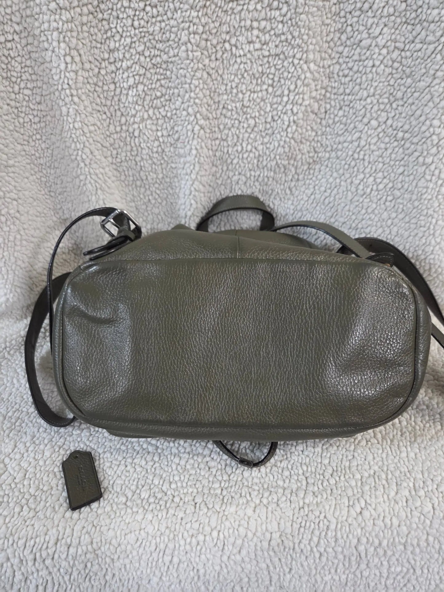 Coach Pennie Pebbled Drawstring Leather Backpack ~ Olive Green POS Nerds