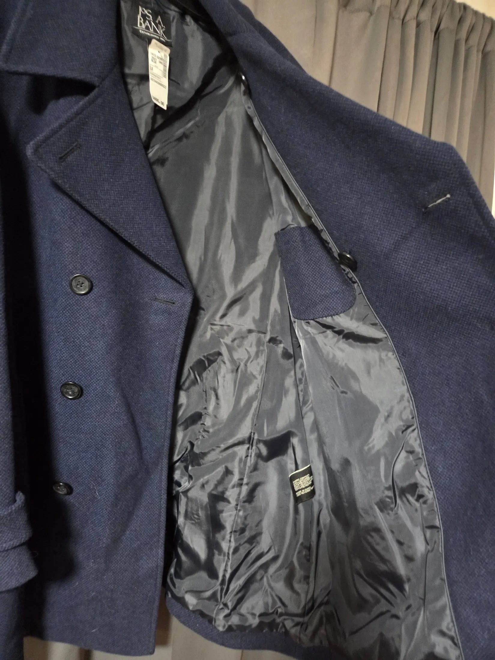 NWT ~ Jos.A.Bank Navy Reserve Double Breasted Wool Winter Peacoat ~ Men's Large POS Nerds