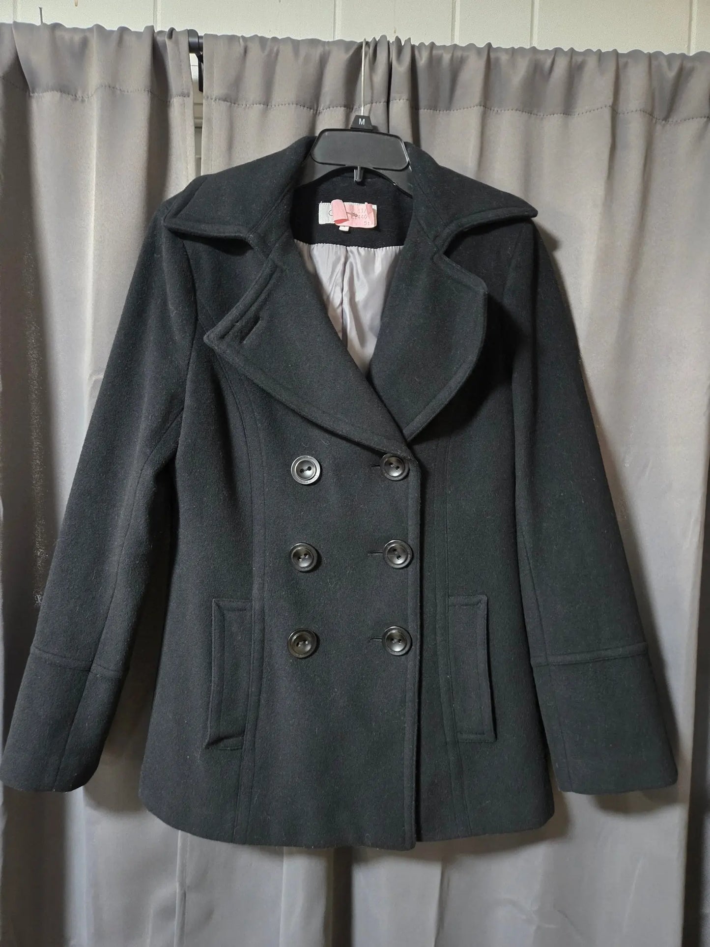 Calvin Klein Black Wool Blend Pea Coat Double Breasted Tailored Jacket~ Womens 8 POS Nerds