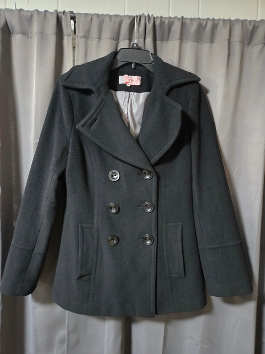 Calvin Klein Black Wool Blend Pea Coat Double Breasted Tailored Jacket~ Womens 8 POS Nerds
