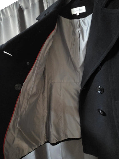 Calvin Klein Black Wool Blend Pea Coat Double Breasted Tailored Jacket~ Womens 8 POS Nerds