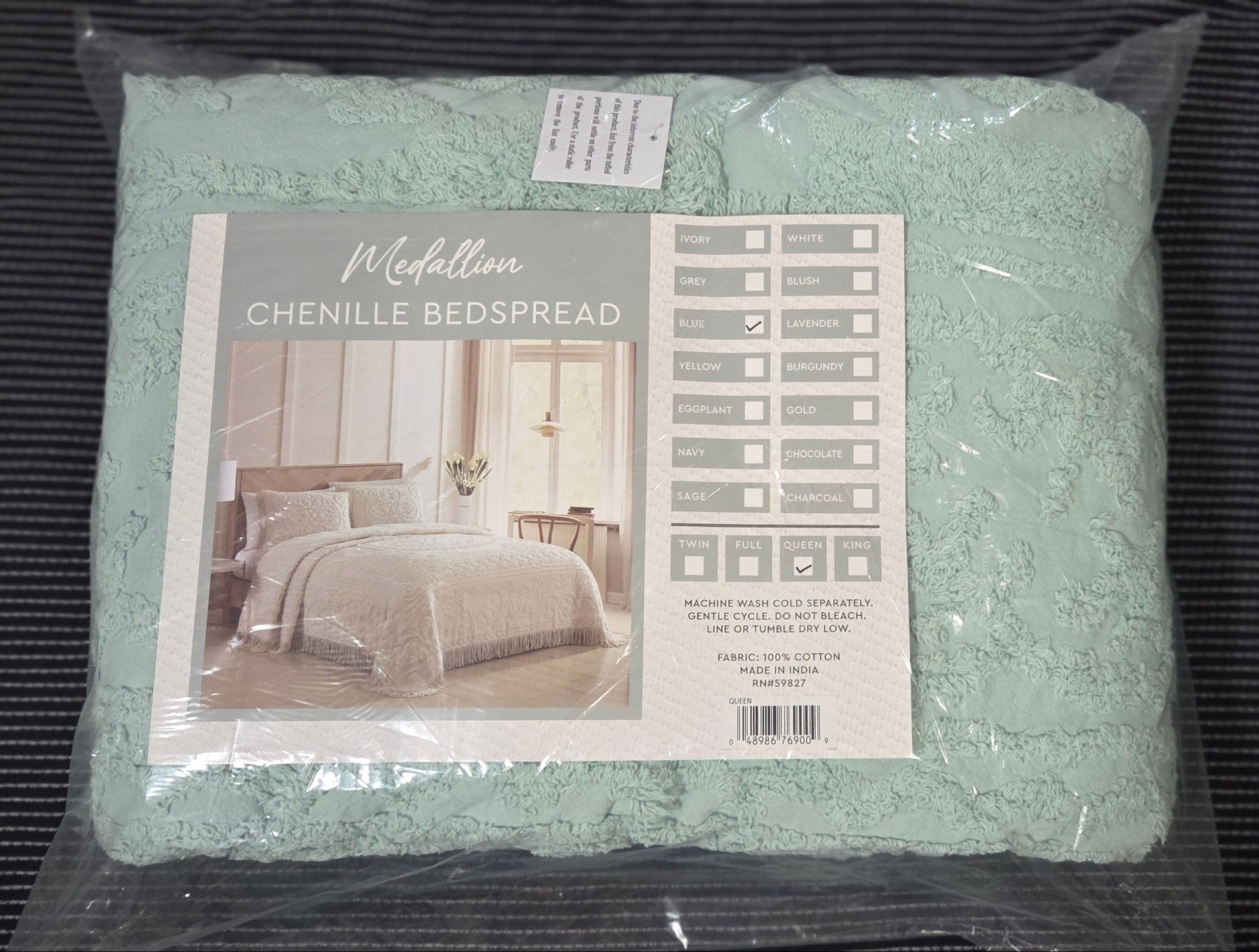 Beatrice Home Fashions Medallion Chenille Bedspread~ 100% Cotton ~ Queen ~ Blue POS Nerds