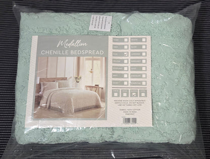 Beatrice Home Fashions Medallion Chenille Bedspread~ 100% Cotton ~ Queen ~ Blue POS Nerds
