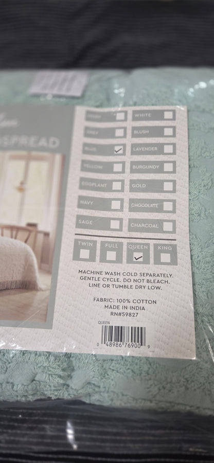 Beatrice Home Fashions Medallion Chenille Bedspread~ 100% Cotton ~ Queen ~ Blue POS Nerds