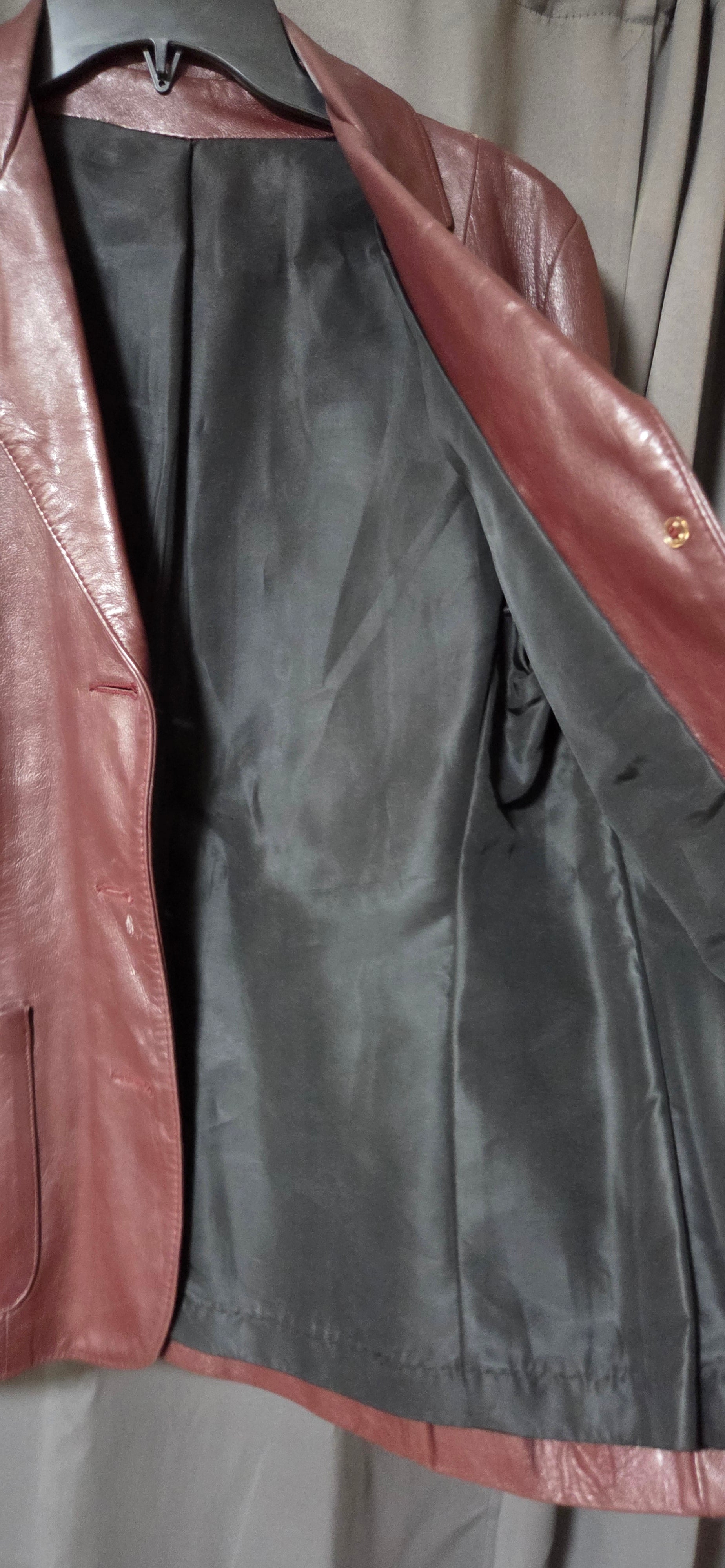 Vintage Women’s Genuine Leather Blazer Jacket– Deep Burgundy– Gold Crest Buttons POS Nerds