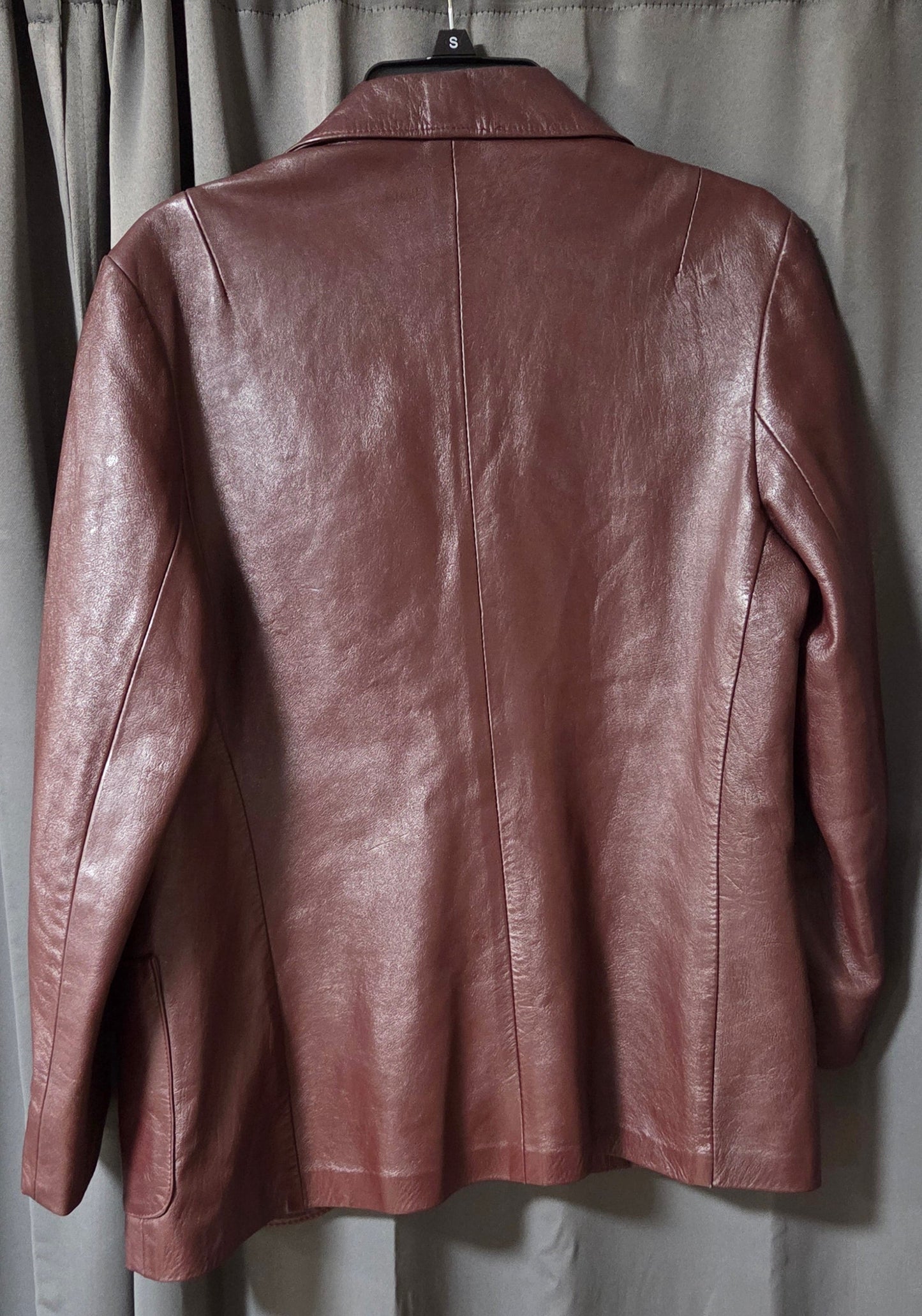 Vintage Women’s Genuine Leather Blazer Jacket– Deep Burgundy– Gold Crest Buttons POS Nerds