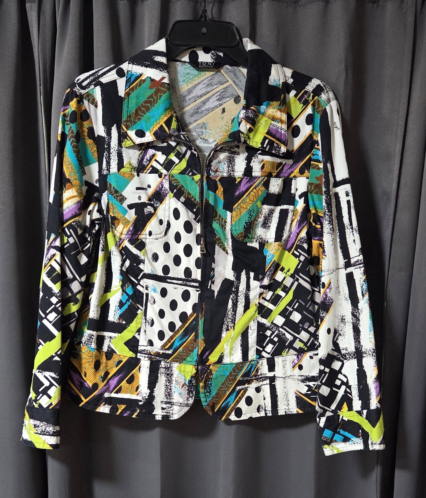 Toni Morgan Abstract Geometric Art to Wear Zip Front Jacket– Petite Medium POS Nerds