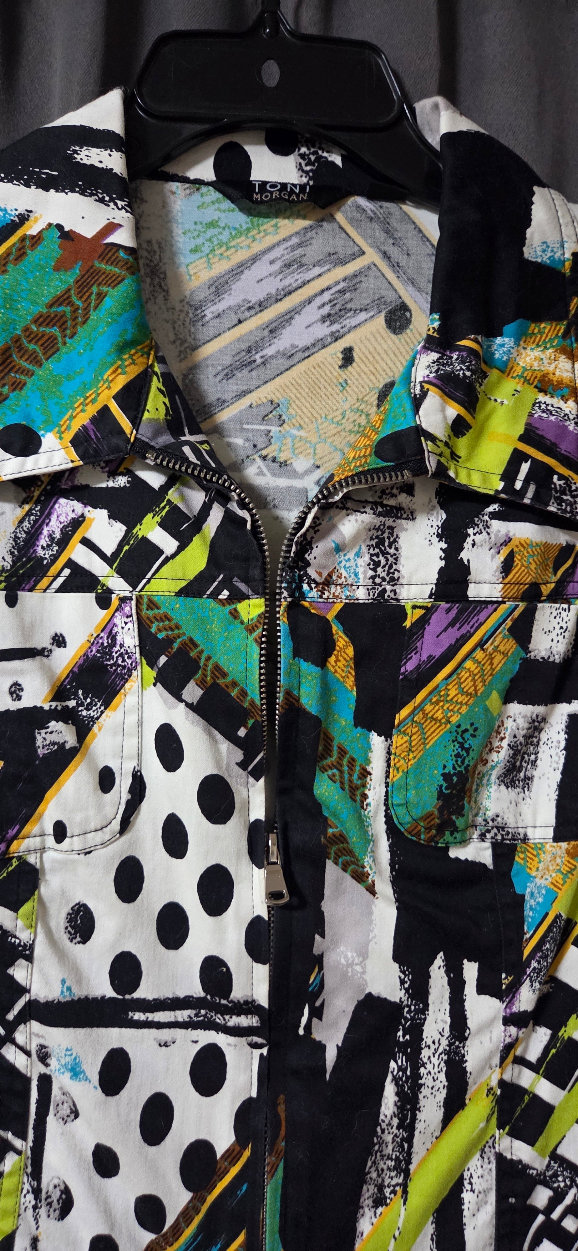 Toni Morgan Abstract Geometric Art to Wear Zip Front Jacket– Petite Medium POS Nerds
