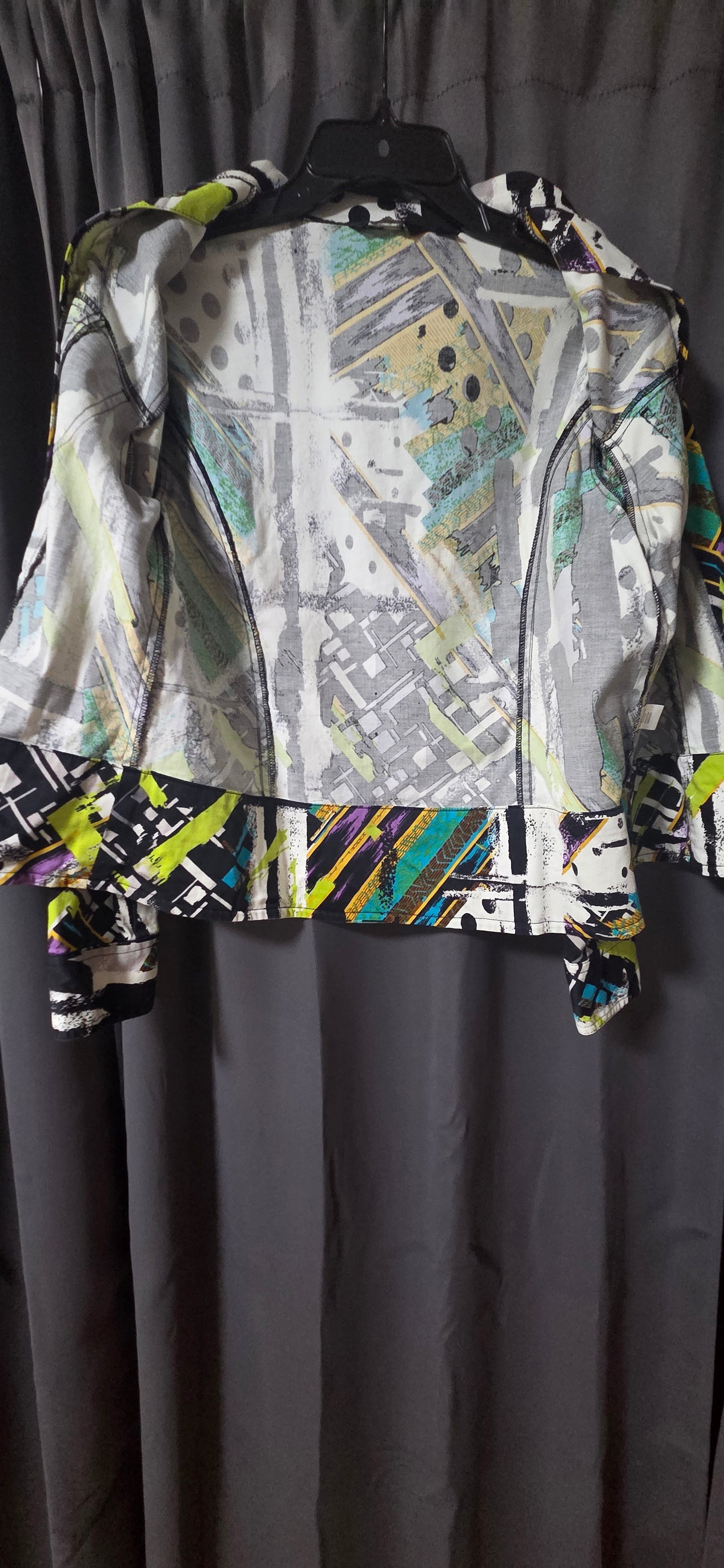 Toni Morgan Abstract Geometric Art to Wear Zip Front Jacket– Petite Medium POS Nerds