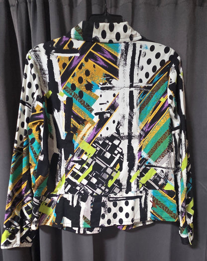 Toni Morgan Abstract Geometric Art to Wear Zip Front Jacket– Petite Medium POS Nerds