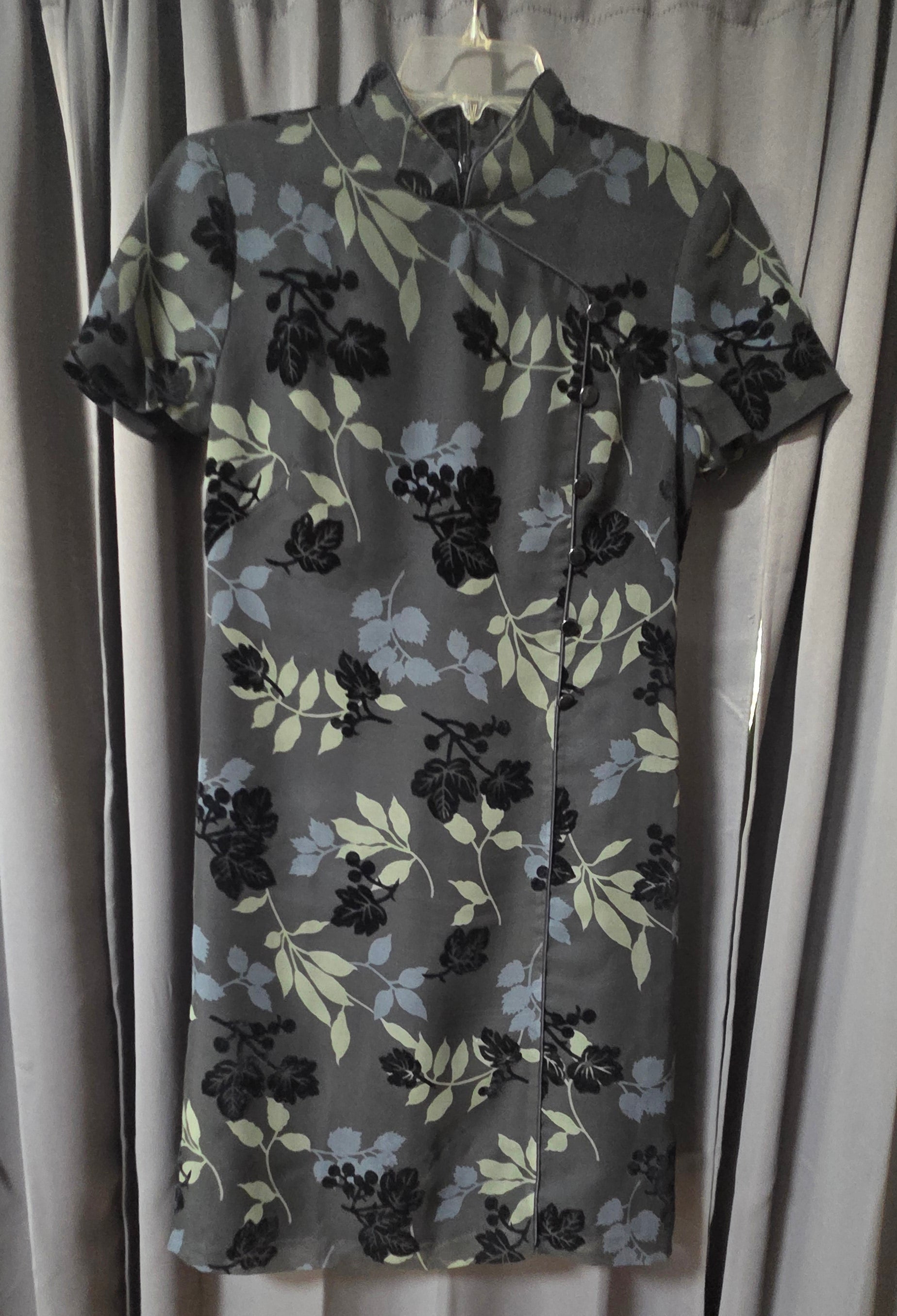 Maggy London Vintage Cheongsam Sheath Dress Mandarin Collar Velvet Flocked Size4 POS Nerds