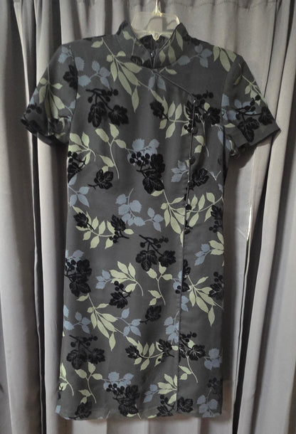 Maggy London Vintage Cheongsam Sheath Dress Mandarin Collar Velvet Flocked Size4 POS Nerds