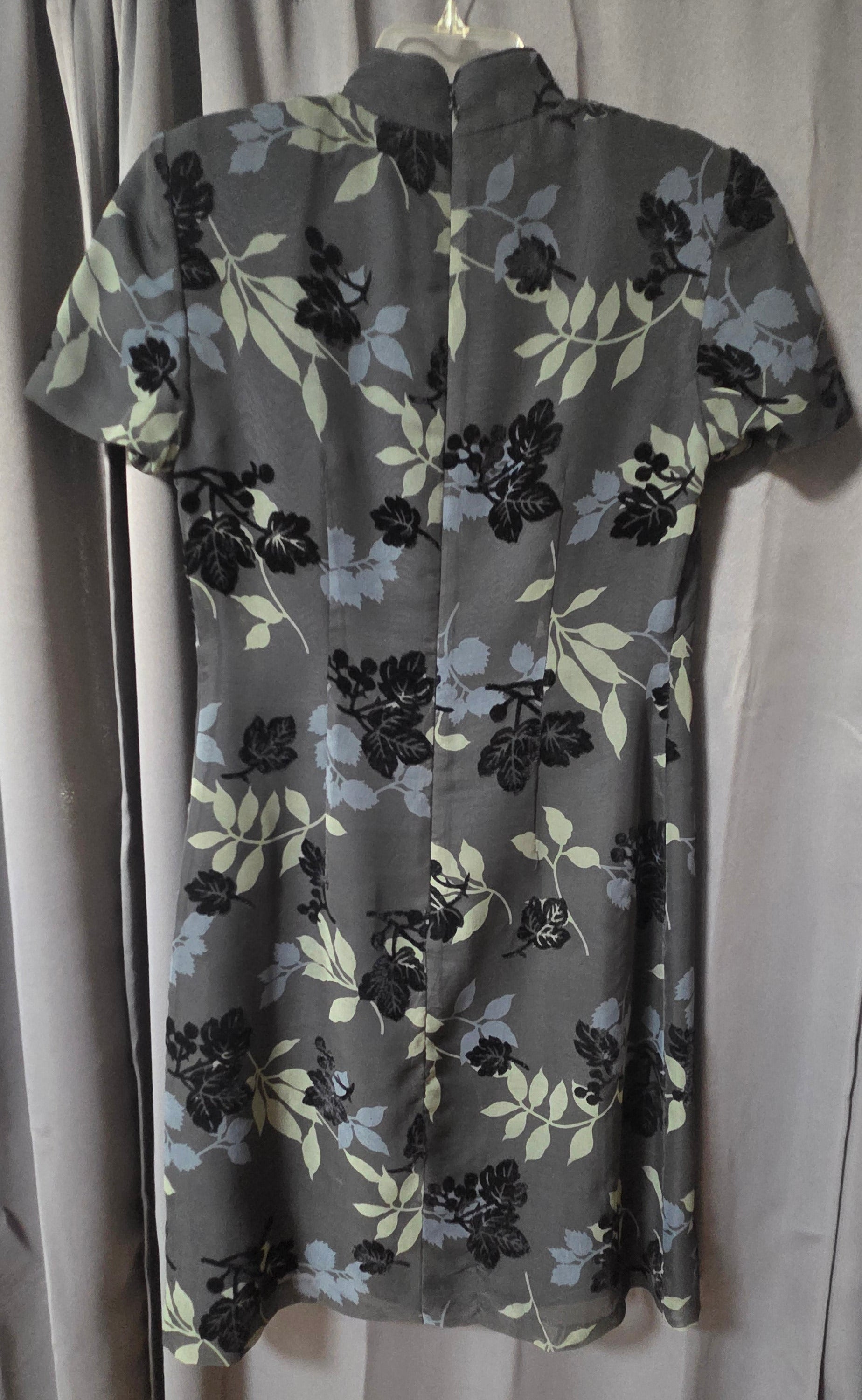 Maggy London Vintage Cheongsam Sheath Dress Mandarin Collar Velvet Flocked Size4 POS Nerds