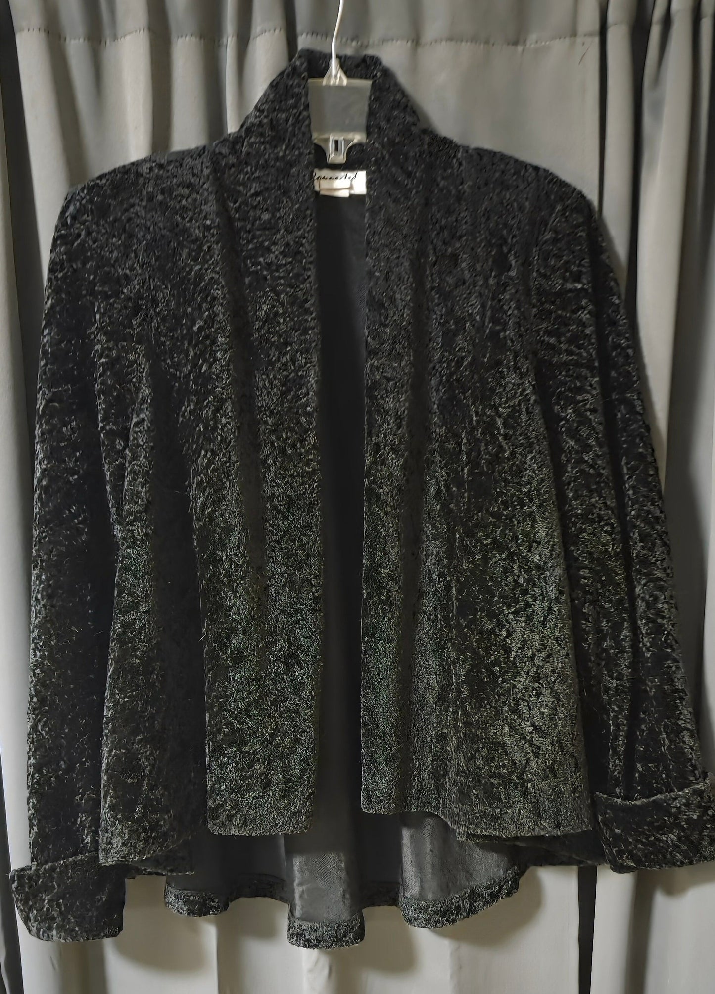 Connected~ Black Plush Chenille Open Front Shawl Collar Jacket Coat~ Size 10 POS Nerds