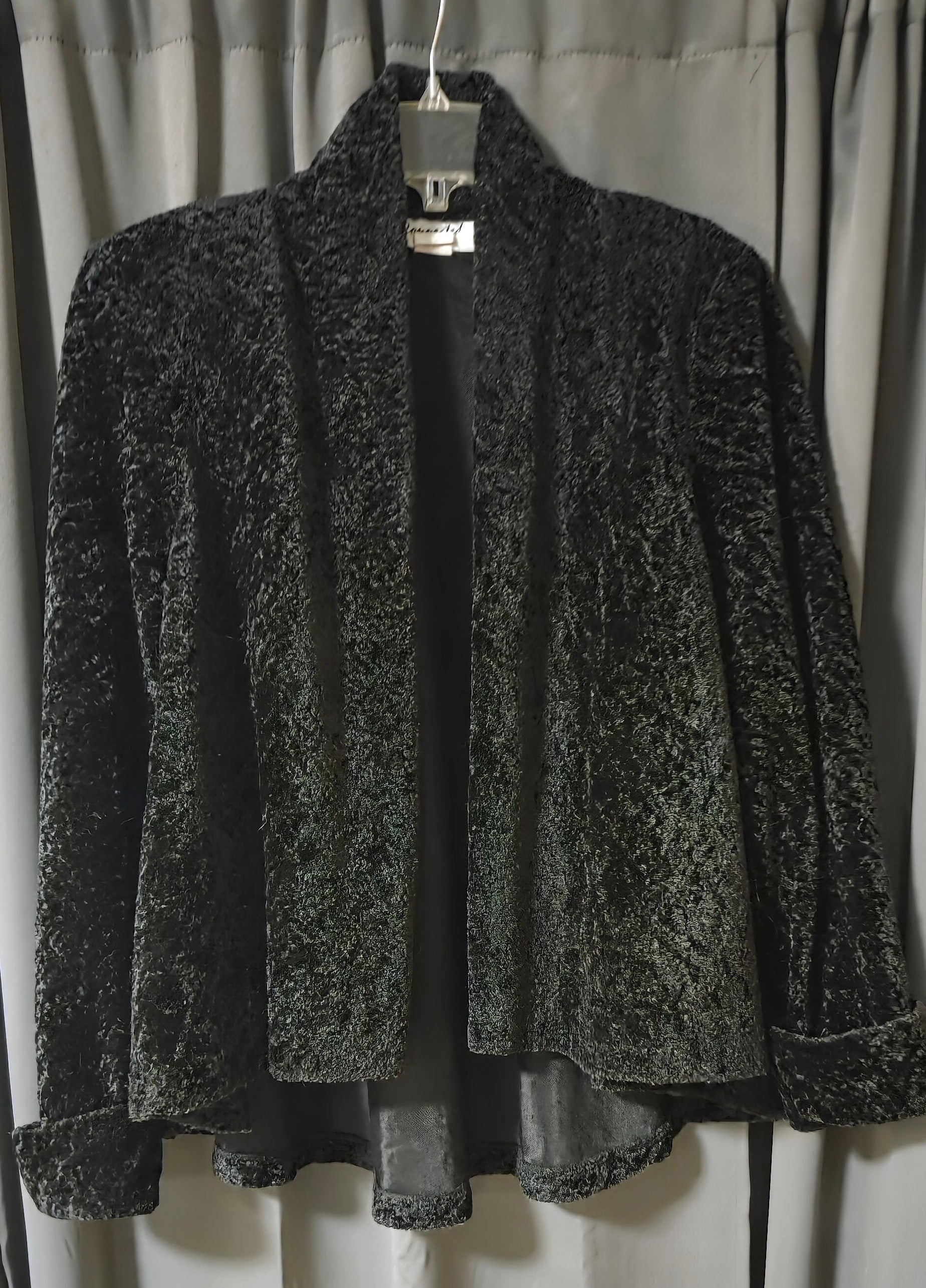 Connected~ Black Plush Chenille Open Front Shawl Collar Jacket Coat~ Size 10 POS Nerds
