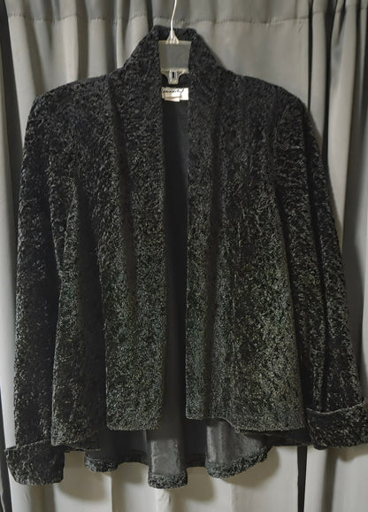 Connected~ Black Plush Chenille Open Front Shawl Collar Jacket Coat~ Size 10 POS Nerds
