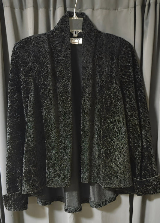 Connected~ Black Plush Chenille Open Front Shawl Collar Jacket Coat~ Size 10 POS Nerds