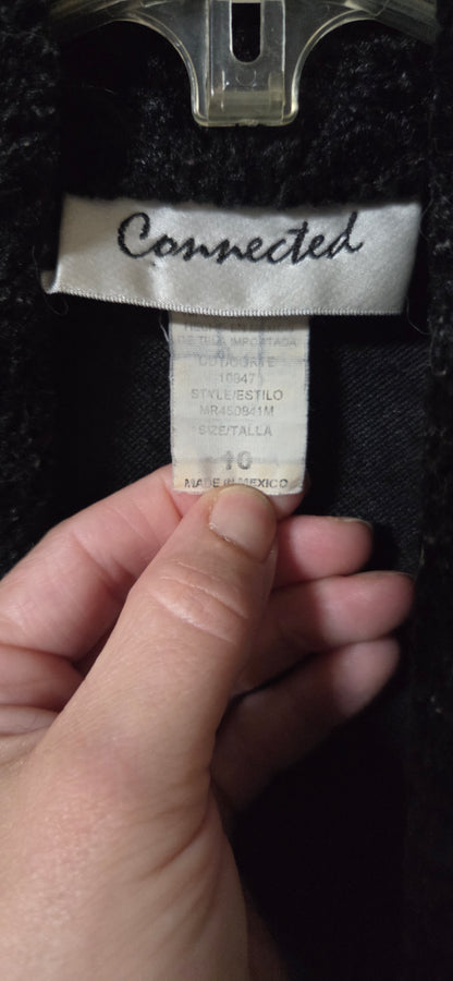 Connected~ Black Plush Chenille Open Front Shawl Collar Jacket Coat~ Size 10 POS Nerds