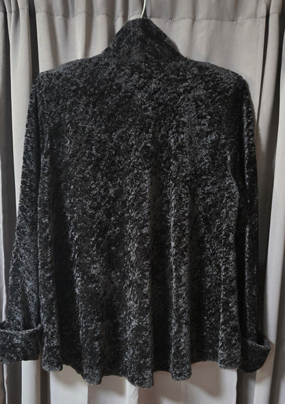 Connected~ Black Plush Chenille Open Front Shawl Collar Jacket Coat~ Size 10 POS Nerds