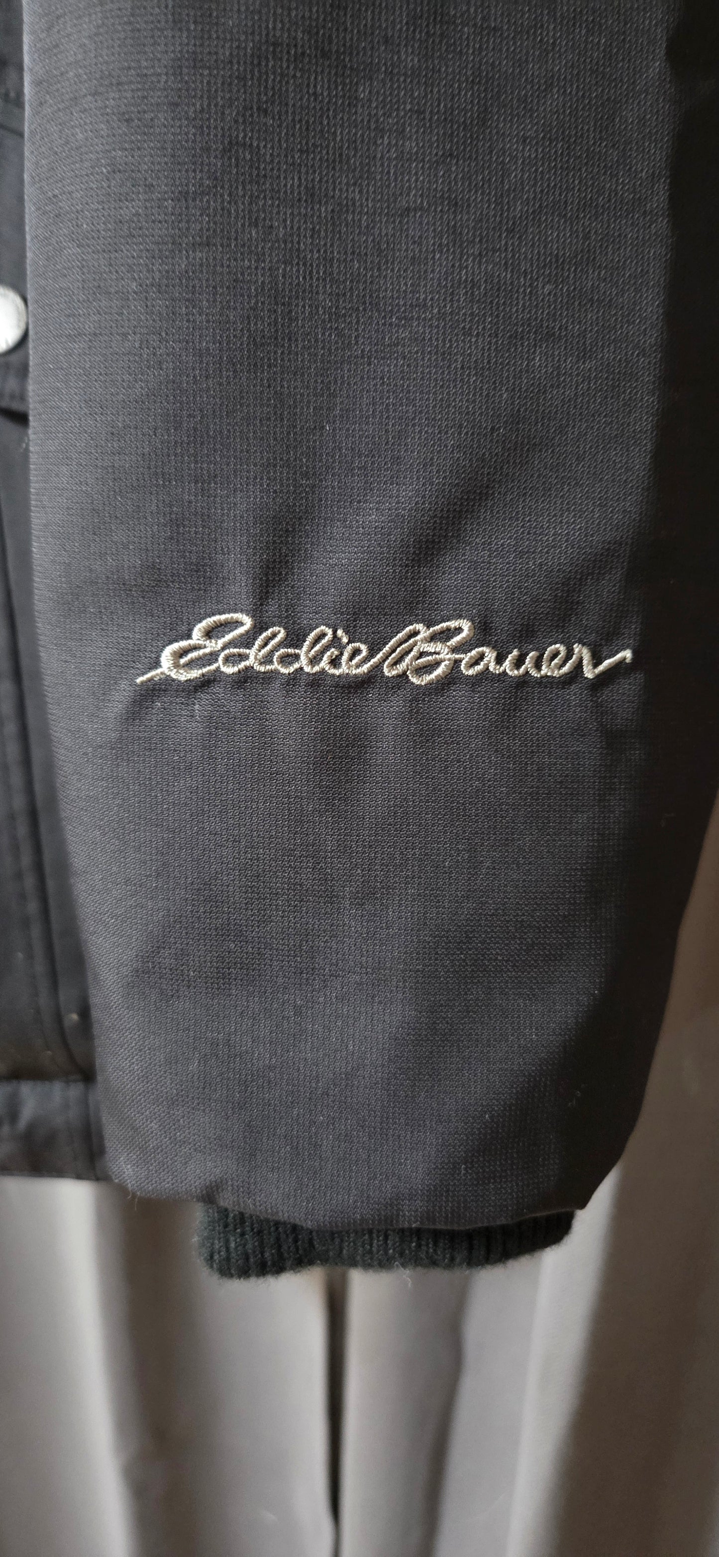 Eddie Bauer Superior Down Parka Jacket Black Faux Fur Hood Women's Size PL POS Nerds