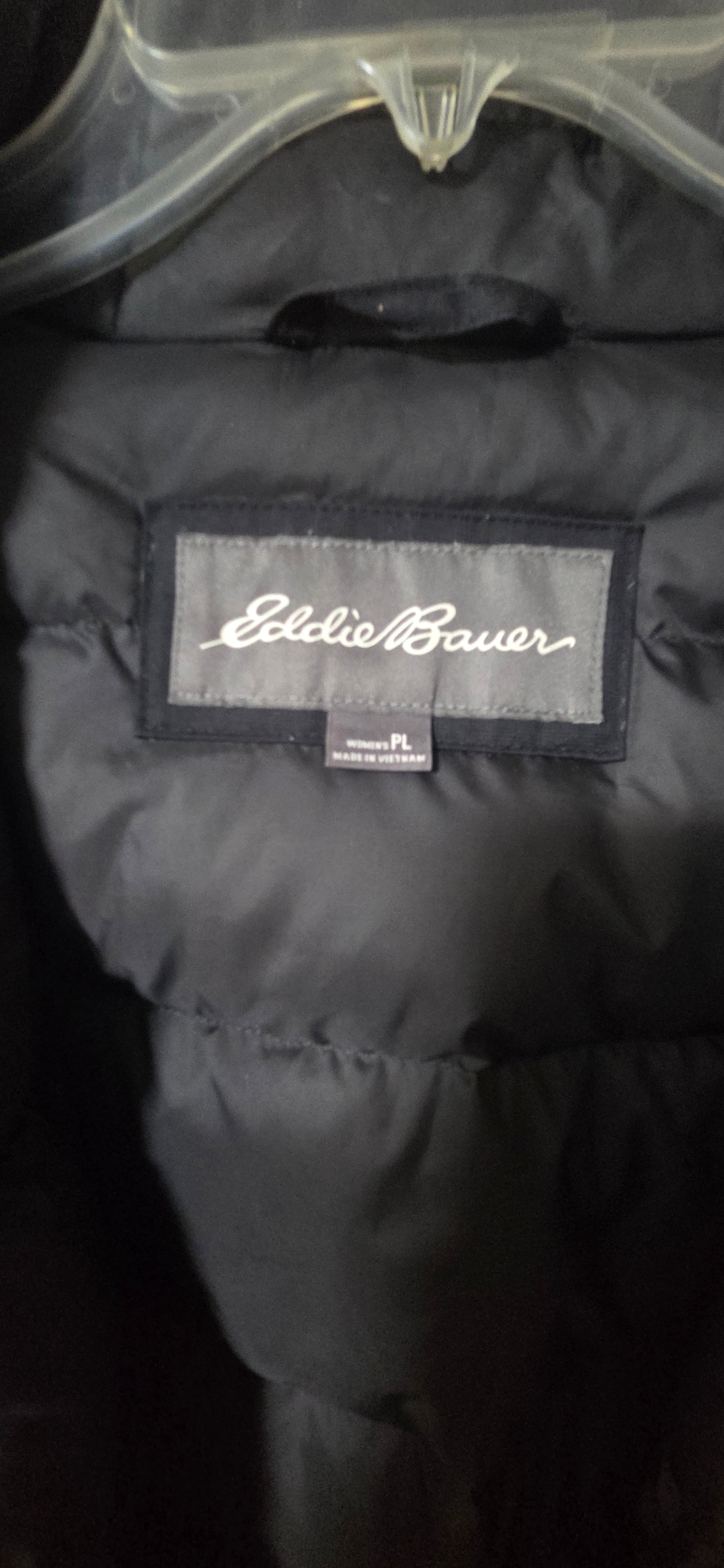 Eddie Bauer Superior Down Parka Jacket Black Faux Fur Hood Women's Size PL POS Nerds