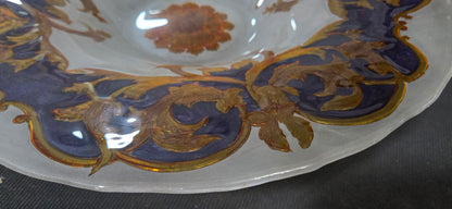 Vintage Venetian Glass Bowl Plate Cobalt Purple Gold Encrusted Rococo Scrollwork POS Nerds