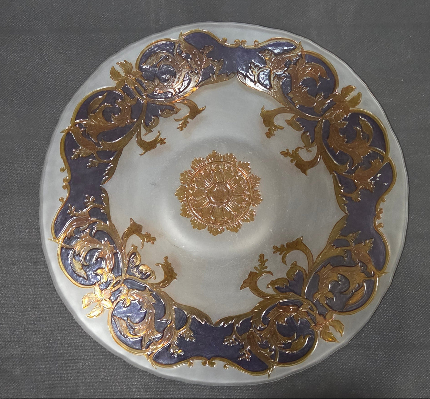 Vintage Venetian Glass Bowl Plate Cobalt Purple Gold Encrusted Rococo Scrollwork POS Nerds