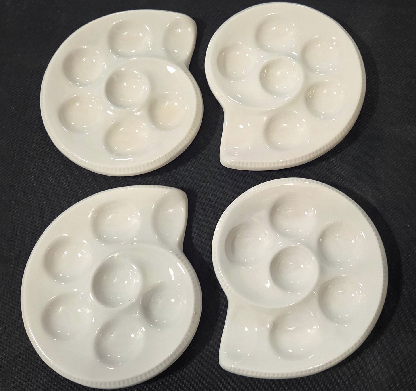 Vintage White Ceramic Escargot Dish- 6 Well Snail Shell Baking Plates- Set of 4 POS Nerds