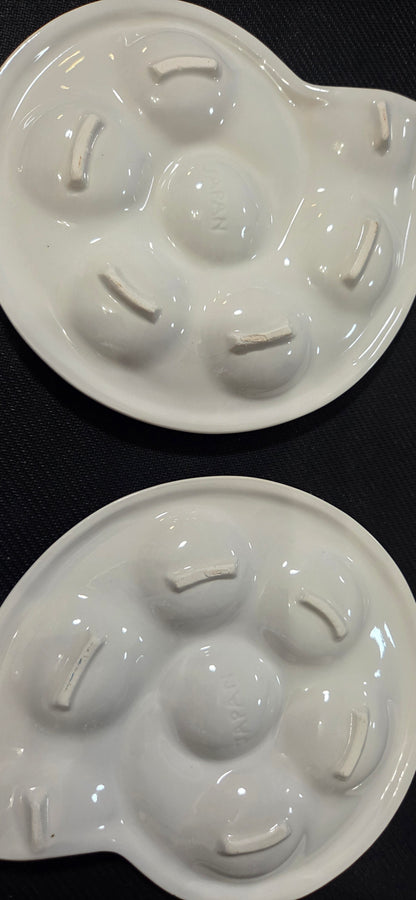 Vintage White Ceramic Escargot Dish- 6 Well Snail Shell Baking Plates- Set of 4 POS Nerds