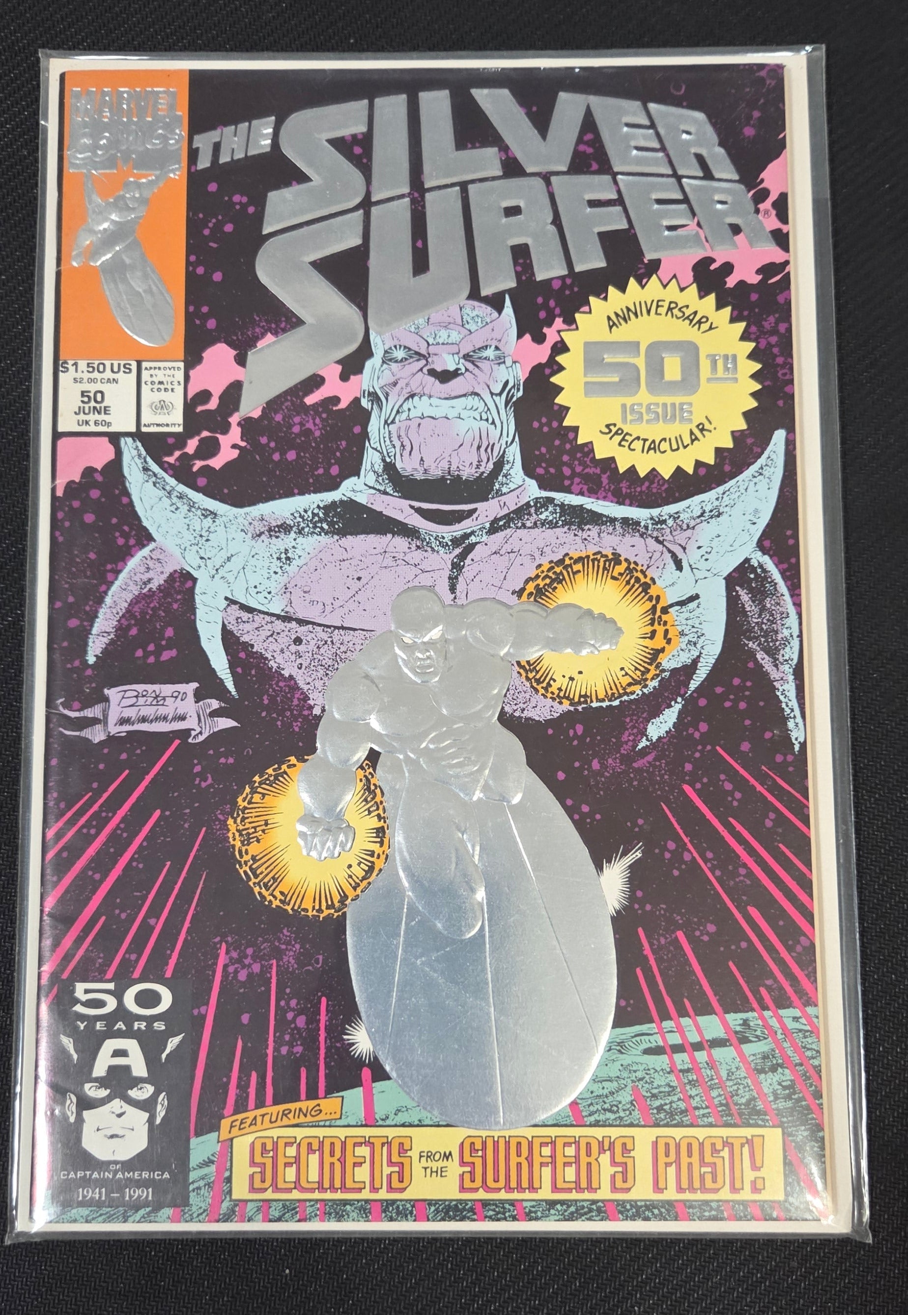 Silver Surfer #50 (June 1991) Foil Embossed Cover - Thanos - Marvel Comics POS Nerds