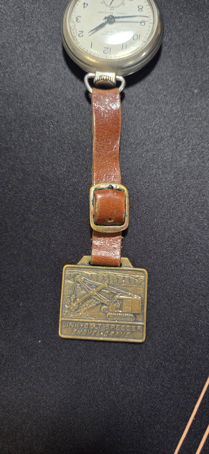 Vintage Canadian Westclox Dax Pocket Watch w/ Link-Belt Speeder Shovel Crane Fob POS Nerds