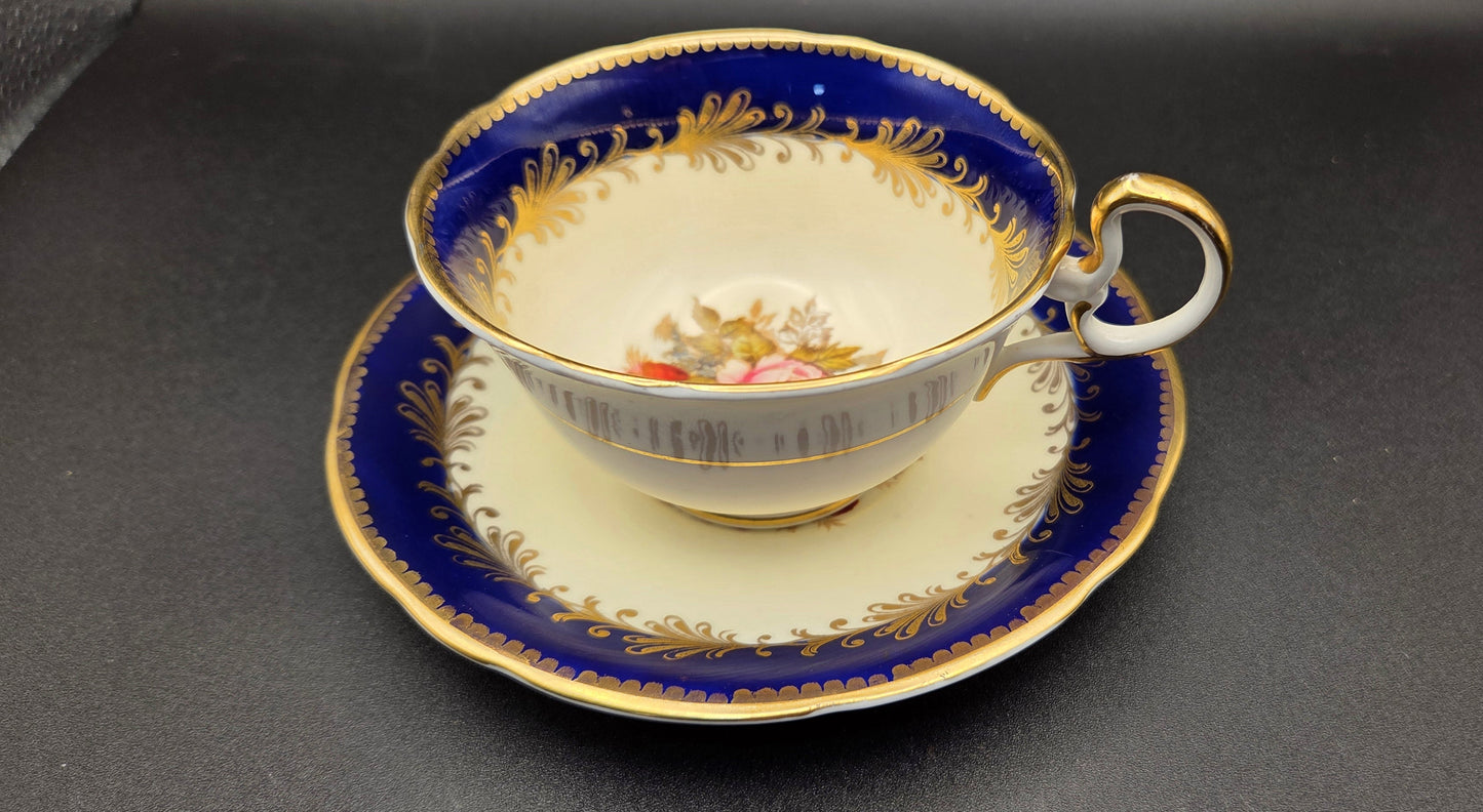 Vintage Aynsley England Fine Bone China Teacup & Saucer Set - Cobalt Blue & Gold POS Nerds