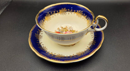 Vintage Aynsley England Fine Bone China Teacup & Saucer Set - Cobalt Blue & Gold POS Nerds