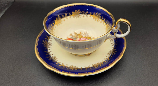 Vintage Aynsley England Fine Bone China Teacup & Saucer Set - Cobalt Blue & Gold POS Nerds