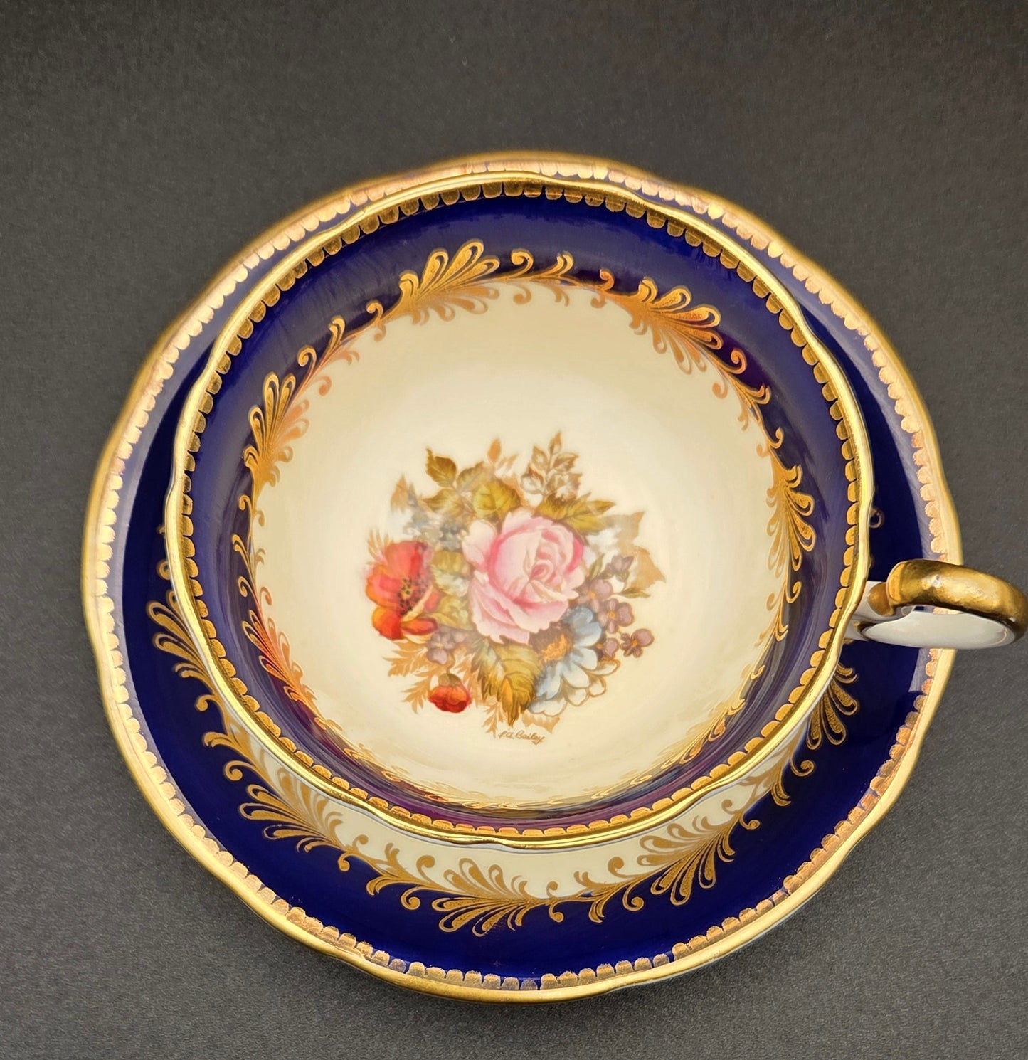 Vintage Aynsley England Fine Bone China Teacup & Saucer Set - Cobalt Blue & Gold POS Nerds